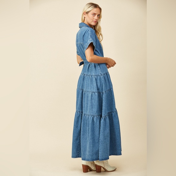 NEW! THICK DENIM TIERED WESTERN STYLE DRESS - Picture 4 of 7